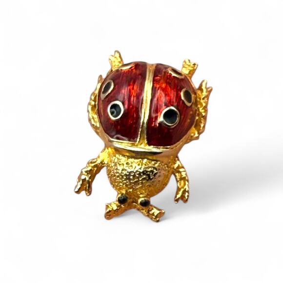 Vintage Erwin Pearl Red Lady Bug Gold Tone Pin Brooch Insect Whimsy Dainty Lucky - Picture 2 of 5